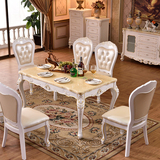 大理石餐桌 欧式餐桌椅组合实木餐桌描金雕花长方形一桌六椅四椅
