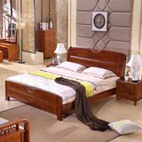 现代中式简约雕花床橡木床1.5米1.8米实木双人床小户型板木结合床