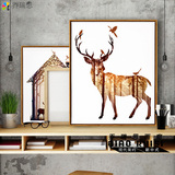 麋鹿一家北欧玄关装饰画客厅沙发挂画三联现代简约美式壁画电表箱