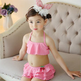 韩国儿童泳衣女孩粉色比基尼游泳衣中小童分体婴幼儿宝宝温泉泳装