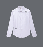 BIRD PEACE男装 新款白色时尚刺绣男士青年长袖衬衫潮B1CA54417