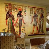 3D复古埃及大型壁画舞蹈室瑜伽馆背景墙纸无缝无纺布酒店餐厅壁纸