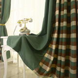 新款宜家英伦风格/美式乡村 绿色格子棉麻色织 卧室成品窗帘定做