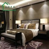 新中式床现代简约双人床实木水曲柳婚床酒店别墅会所样板房间家具