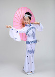 六一儿童青花瓷秧歌舞蹈演出服2016新款春夏民族腰鼓扇子舞服装女