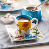 西芙创意手绘咖啡杯碟套装陶瓷欧式早餐杯下午茶杯子红茶杯拿铁杯