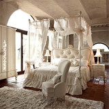 美式新古典软包公主床单双人床简约 欧式实木雕花软包床儿童床