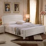 现代中式橡木雕花1.8米经济型双人床全实木白色卧室婚床简约家具