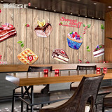 3D大型壁画 餐厅咖啡馆蛋糕店背景墙壁纸木板食物无缝无纺布墙纸