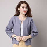 2016秋冬季新款女装韩版针织衫短款开衫纯色拼接长袖毛衣外套潮