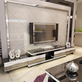 简约现代电视柜 黑白烤漆影视柜茶几组合钢化玻璃可伸缩客厅地柜