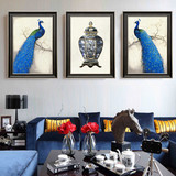 客厅装饰画现代简约有框无框画沙发背景墙画壁画挂画三联画蓝孔雀