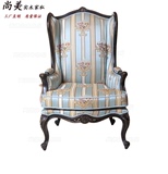 新古典雕花做旧单人沙发椅美式实木布艺高背老虎椅欧式时尚休闲椅