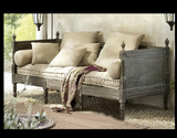 美式乡村实木橡木复古做旧客厅沙发别墅三人布艺沙发实木沙发外贸