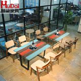 定制咖啡厅桌椅实木 复古工业风铁艺桌椅 西餐厅火锅店桌椅组合