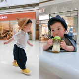 韩国代购夏季婴幼儿宝宝手工遮阳草帽尖尖帽男女童卷边奶嘴盆帽潮
