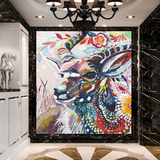 创意花卉羚羊墙纸艺术壁纸长颈鹿玄关复古壁画背景墙客厅个性油画