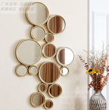 圆形金色美式浴室镜玄关镜客厅装饰镜欧式古典走廊壁挂定制尺寸