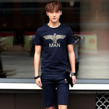 夏季男士运动套装男夏圆领跑步短袖短裤套装韩版青年修身两件套