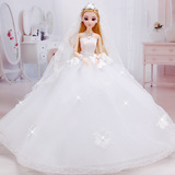 芭比娃娃婚纱大裙拖尾礼盒3d真眼儿童节生日礼物玩具新娘公主女孩