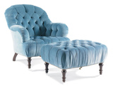 现货美式布艺圈椅单人沙发 欧式新古典小户型客厅休闲沙发椅 脚凳