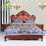 红木欧式家具床实木花梨木双人床刺猬紫檀木雕床真皮公主床床头柜