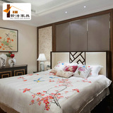 新中式实木床1.8米双人床 样板房酒店会所卧室家具软包床婚床定制