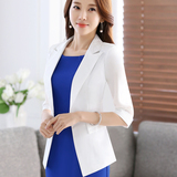 夏天中袖韩版职业西装外套工作服女士修身上衣白色一粒扣小西装女