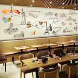 3d简约手绘素描世界建筑美食壁画餐厅披萨店汉堡店小吃店墙纸壁纸