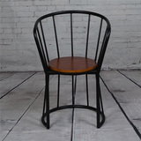 loft铁艺椅子复古电脑椅餐椅 休闲靠背办公圈椅 实木美式咖啡木椅