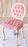 欧式实木镂空雕花米黄色漆艺园背单人餐椅法式粉红色绒布单人沙发