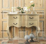 美式乡村实木玄关桌 法式做旧仿古玄关台原木色实木门厅柜可定制