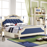 儿童床男孩 实木柱床1.5米小孩王子床单人床欧式儿童房家具软面