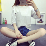 2016韩版新款学生字母短袖体恤衫夏装半袖宽松七分袖女t恤女衣服t
