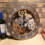 欧式仿古齿轮挂钟齿轮钟墙面壁钟复古做旧时尚个性木质客厅钟挂件