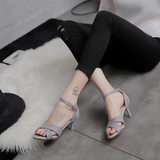 凉鞋女夏2016夏季新款韩版中跟百搭性感露趾细跟显瘦舒适高跟鞋