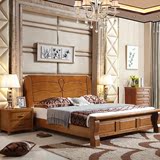 全实木床1.8米1.5 中式雕花现代卧室家具 橡胶木双人床婚床包安装