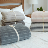 日式毛巾布纯棉条纹四件套床单被套1.8m双人简约纯色加厚床上用品