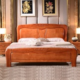 现代中式全实木双人床1.8米框架原木橡胶木成人大床卧室套房家具