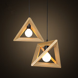 简约现代创意餐厅日式吊灯个性艺术吊灯吧台实木灯原木色三角形灯