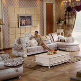 欧式布艺沙发组合 实木雕花客厅转角沙发 新款田园简欧布艺沙发