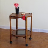 实木边几角几圆形带轮小桌子可移动茶几简约现代沙发边柜咖啡桌