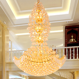 金色圆形大气复式楼客厅水晶大吊灯LED灯欧式楼中楼别墅灯具