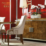 美式实木餐厅餐椅 复古软包布艺椅子 咖啡厅酒店高背书房书椅家用