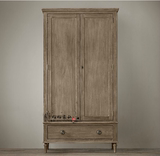 美式实木衣柜欧式双开门衣橱复古做旧衣橱简约衣柜储物柜定制家具