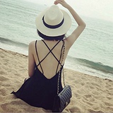 2016夏季新款韩版黑色性感吊带短裙 海边度假露背沙滩裙女连衣裙