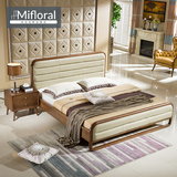 北欧风格纯实木床双人床现代简约1.8米实木床简易木床软靠背床