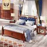 美式乡村全实木双人床1.8米真皮床婚床1.5米简美橡胶木床卧室床
