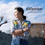 KKSH外贸原单2016秋季明星同款高圆圆刺绣花朵衬衫女装条纹女上衣