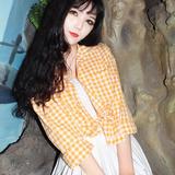 韩版夏季女装气质文艺小清新防晒衣长袖格子衬衫宽松休闲上衣衬衣